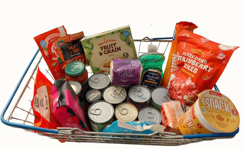 A photo of a shopping basket, filled with groceries from Aldi. If you can't see this image email carmen.mclean@luminate.ac.uk.